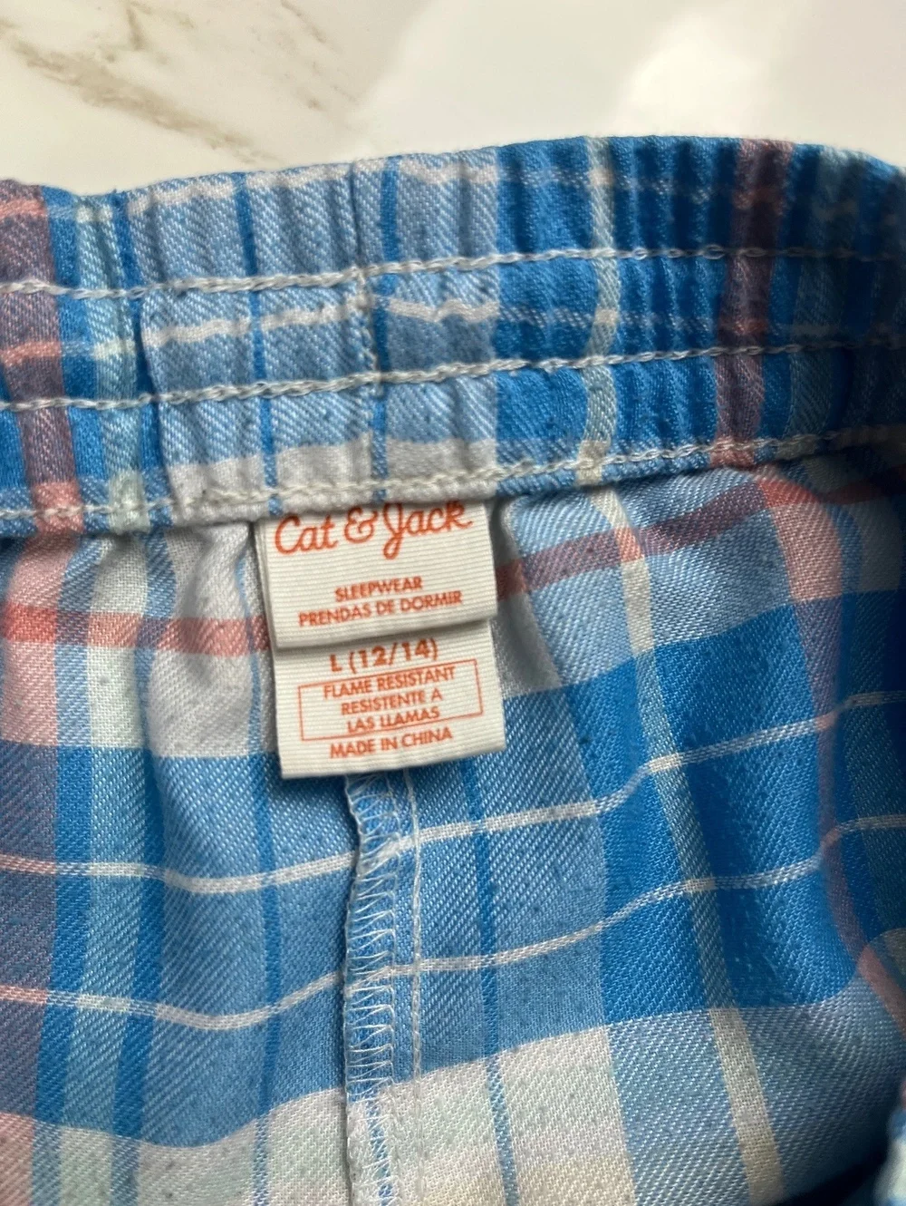 Cat & Jack Blue Plaid Sleepwear Pants L 12/14 Flame Resistant